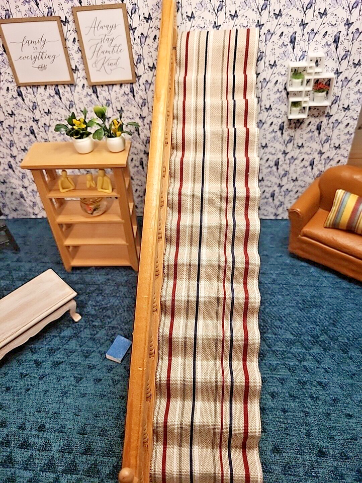 Dolls House Stair Carpet 3"x21" Landing 18" X 5" 1.12th Handmade Beige
