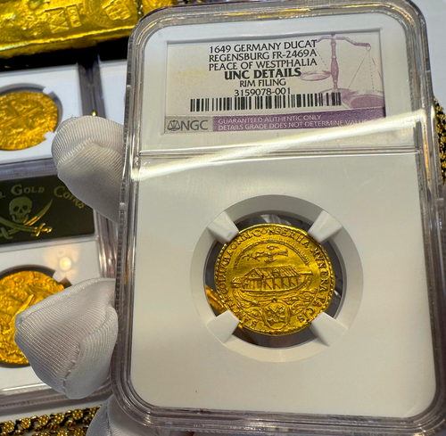NOAH'S ARK GERMANY DUCAT 1649 PEACE OF WESTPHALIA NGC UNC NOAHS - Picture 15 of 24