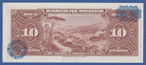 MEJICO / MEXICO -- 10 PESOS ( 18.3.1959 ) -- UNC -- SERIE HS -- PICK 58f . - Bild 2 von 2