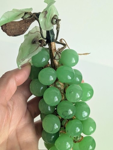 One Vintage Glass Grapes Cluster in Jade Green/Black w/ Green Glass Leaves - Picture 10 of 24