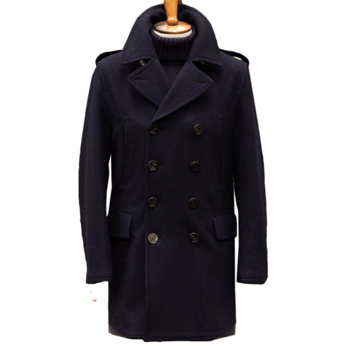 Navy Blue Men's Woolen Overcoat Thick Solid Double-Breasted Long Jacket Coat - Picture 4 of 16