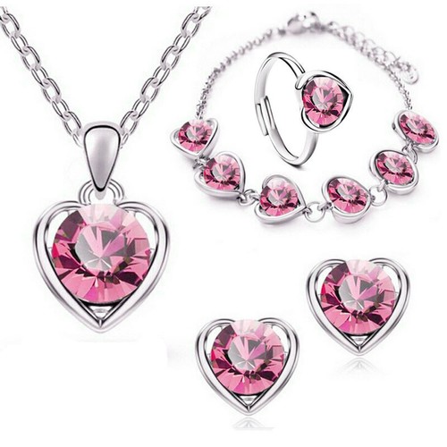 Heart shaped jewelry set earrings earrings necklace rings and bracelets luxury - Picture 8 of 16