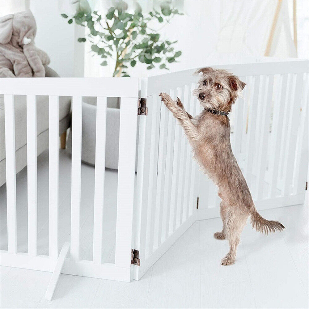 3/4 Panels Folding Pet Gate Freestanding Wooden Dog Fence Safety Barrier Divider - Picture 20 of 35