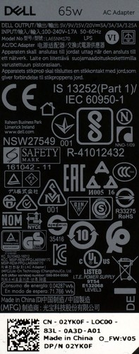 Adaptador de CA original Dell 65W USB-C LA65NM170 02YK0F Latitude factura de impuestos GST - Imagen 2 de 2