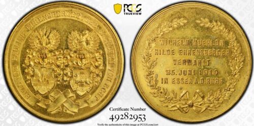 1910 Austria Brass Wedding Of Emil And Pauline Ehrensberger Medal SP-63 (PCGS) - Picture 3 of 3