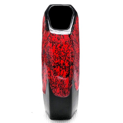 Studio Art Pottery Vase Red Drip Glaze on Black Slant Asymmetrical 8" Signed - Picture 7 of 12