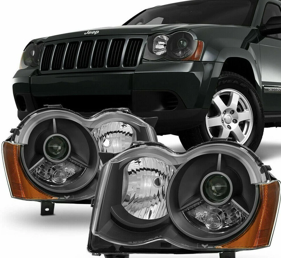 Faros proyectores negros para Jeep Grand Cherokee 2008-2010 solo se ajustan halógenos Foto 2 de 4