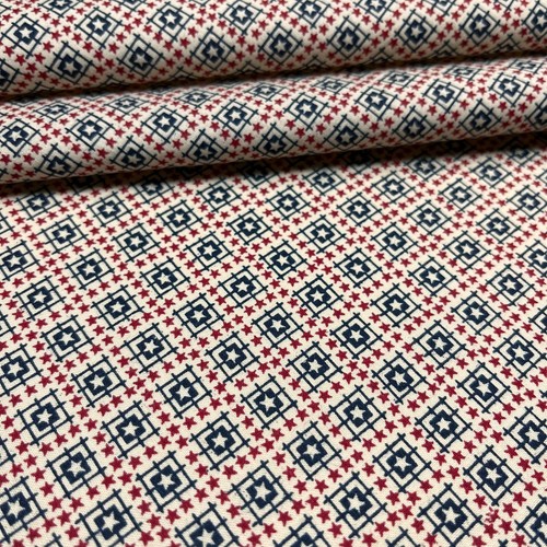 4th of July Sterne Stoff Stern Quadrate rot blau creme 51” L x 43” B 100% Baumwolle - Bild 1 von 12