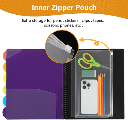 12 Pocket Poly Project Organizer, Spiral Binder Organizer Multi Pocket Folder wi - Picture 5 of 9