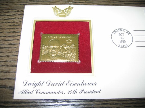 1990 Dwight David Eisenhower Ike replica Gold Stamp FDC Golden Cover - Picture 1 of 3
