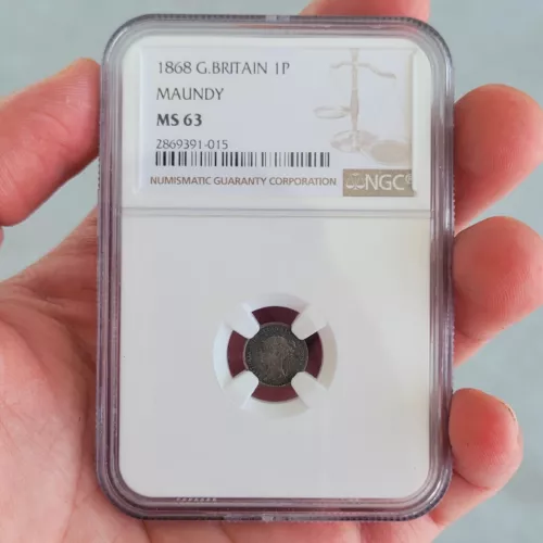 1868 Great Britain Maundy 1 Pence. NGC MS-63.