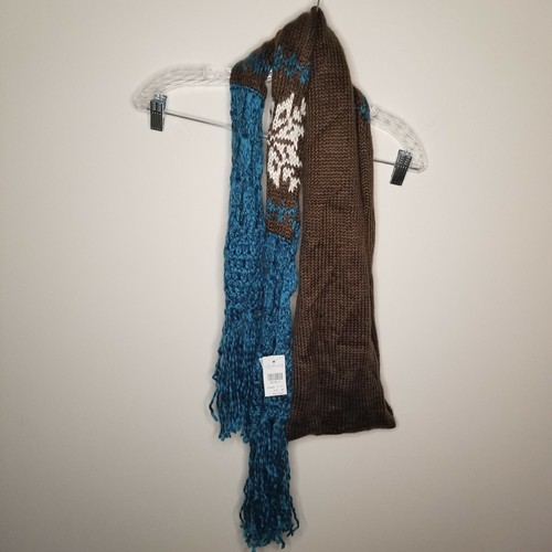 Icing Damen blau braun Strick Schneeflocke Schal Einheitsgröße - Bild 2 von 4