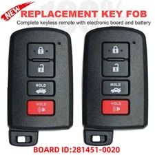 2 Fits Toyota Avalon Camry Corolla Smart Remote Car Key Fob HYQ14FBA 281451-0020