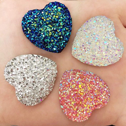 Heart Shape Multicolor Glittered Cabochons - Flatback Rhinestone Appliques 8pcs