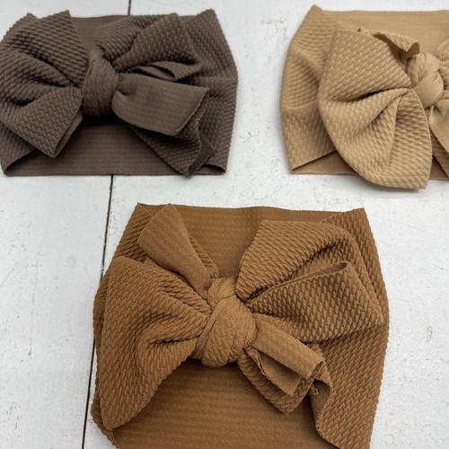 Infant Girls 3 Pack Stretch Bow Headbands Brown New - Picture 2 of 3