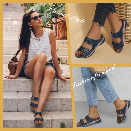 Low-Wedge Women Orthopedic Sandals Casual Flat Shoes Flip Flops Ladies Slippers - Picture 13 of 33