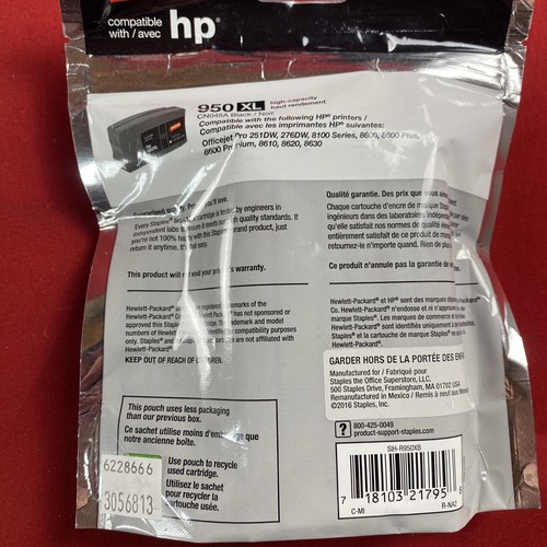 Cartuccia di stampa 2 Staples 950 XL nera compatibile con HP nuova - mai aperta in busta - Foto 4 di 4