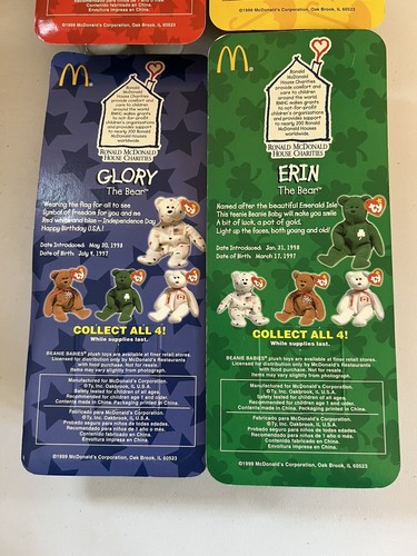 CO364 Juego de 4 Ty Beanie Babies Britannia Erin Glory Maple Bear McDonalds 1997 - Imagen 5 de 5