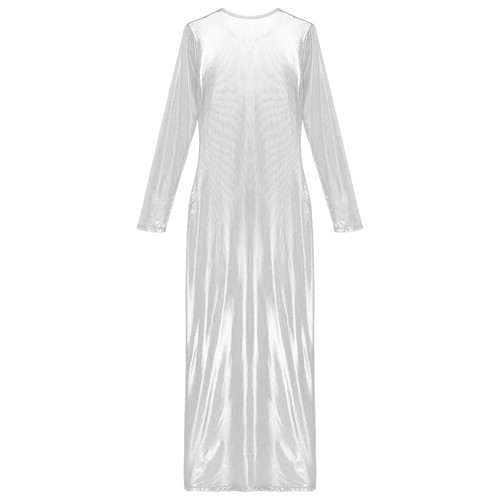 Sexy Maxi Vestido Para Mujer Transparente Manga Larga Metálico Brillante Transparente Bodycon - Imagen 11 de 47