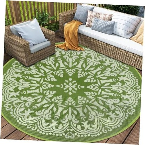 Round Outdoor Patio Rugs Waterproof Indoor Outdoor Area Rugs 8Ft Green
