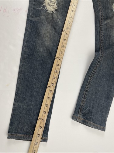 LA Idol Distressed Jeans Women’s 9 (31x31.5) Bejeweled Tapered Leg Mid Rise - Picture 4 of 12