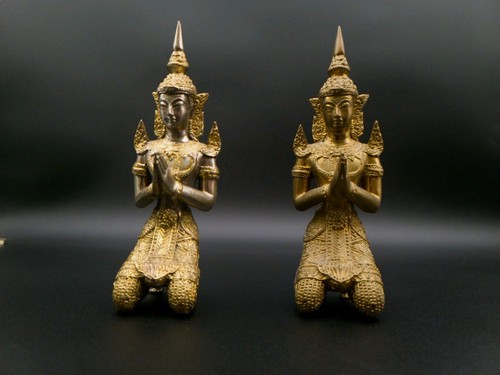 Par de figuras/sujetalibros de Buda de metal de latón de 7" de alto, pesados (1,1 lb x2 = 2,2 lb) - Imagen 6 de 8