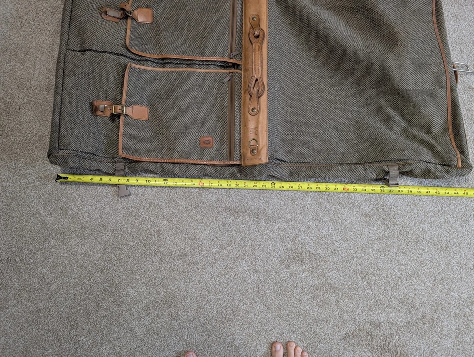Vintage Hartmann Luggage Hanging Garment Bag Tweed & Leather - Image 2 of 4