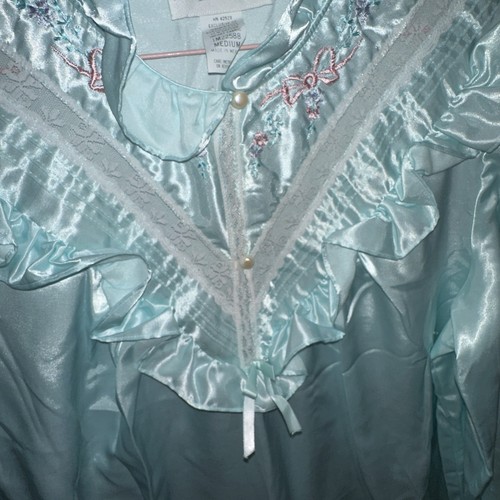 Vintage Ashley Ames Satin Spitze Nachthemd Gr. M Blau Feminin Langarm Neu - Bild 2 von 10