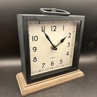 Mantle Clock Contemporary Deco Style Metal Case 170cm on Wooden Stand New Batt.