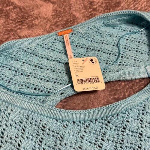 Free People Wave Rider Crochet Knit Crop Top Blue Open Back Tie Size M - Bild 3 von 7