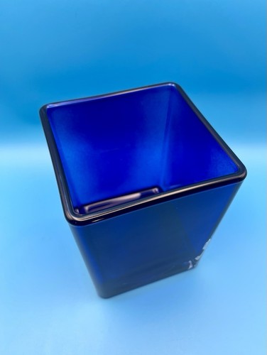 Vintage COBALT BLUEđź’™TELEFLORA SQUARE VASE Candle CLEAR BOTTOM 90s Celestial - Picture 10 of 24