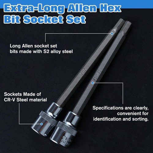 20 STCK. 3/8 Zoll Antrieb extra lang Inbus Sechskant Bit Steckschlüsselsatz Standard SAE und metrisch (... - Bild 6 von 7