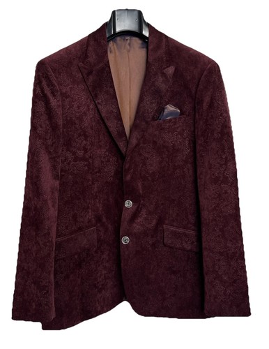 Robert Graham Sport Coat Paisley Velvet Jacket 44 R Merlot Classic Fit Designer