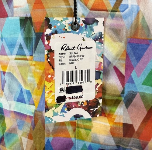 Camisa Robert Graham Abotonada Para Hombres Grande Colorida Vibrante Obra de Arte Puño Abatible SS - Imagen 7 de 12