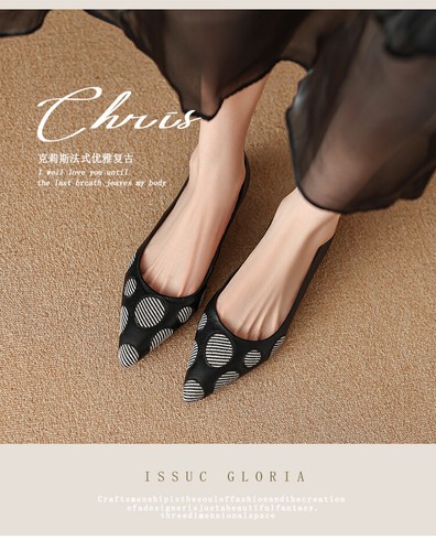 Damenschuhe spitz zulaufend dicke Absätze High Heels flache Schuhe flacher Mund Retro flache Schuhe - Bild 8 von 26