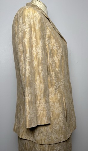 Doncaster Italy Skirt Suit 14/16 Gold Brocade Linen Career Wedding Church Vtg - Picture 5 of 14