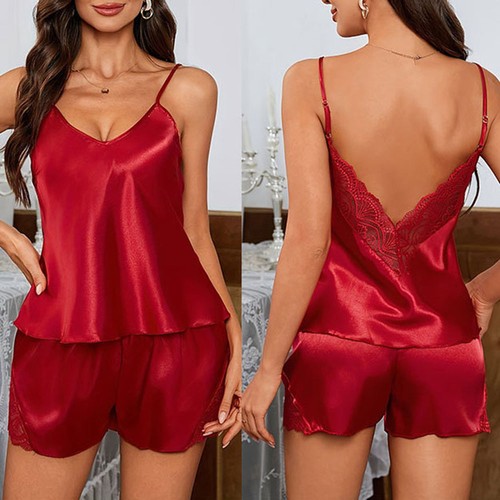 Sleepwear Women Sexy Lingerie Satin Silk Camisole Short Set Pyjamas Set Thin á - Picture 16 of 30