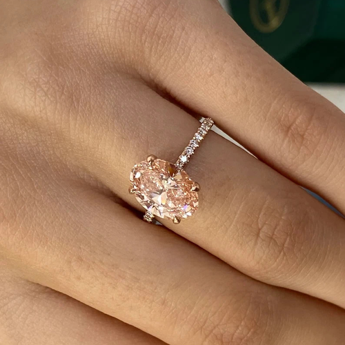 Oval Cut 2.75 CT Fancy Vivid Pink Certified Lab Grown Diamond Ring 14K Rose Gold - Picture 4 of 14