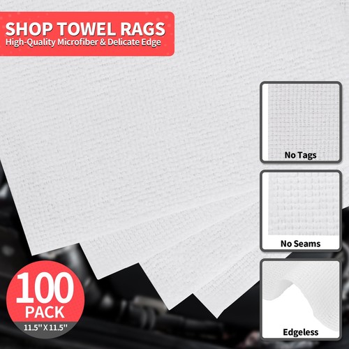 White Microfiber Cleaning Cloths 100 Pack Shop Towels Rags Bulk Absorbent - Picture 2 of 7