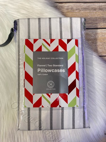 Martha Stewart Collection 100% Cotton Flannel Pair Standard Pillowcases Striped - Picture 2 of 8