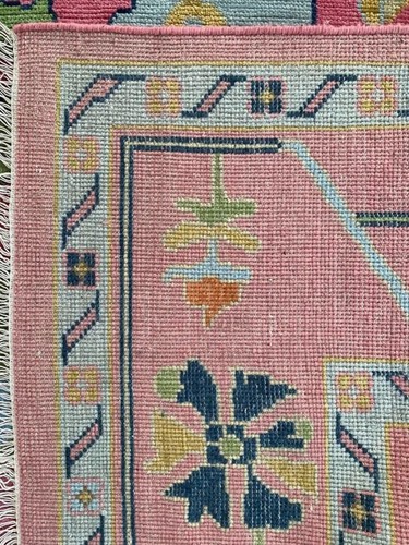 Alfombra Oushak Turca Anudada a Mano - Diseño Floral Rosa Vibrante, Alfombra de Lana, 8x10 - Imagen 4 de 8