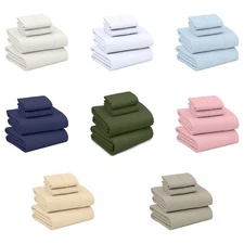 4 Piece 100% Cotton Sheet Set Deep Pocket 200 Thread Count Solid Soft Bed Sheets