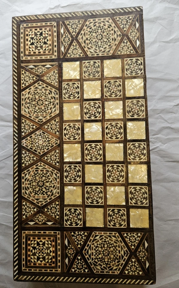 Vintage Inlaid Marquetry Mother Of Pearl Chess And Backgammon Board - image 4 of 4