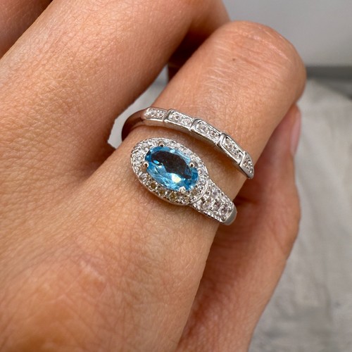 925 Sterling Silver Ring Oval Blue Topaz 6x4mm Natural Gemstone Zircon Jewelry - Picture 7 of 9