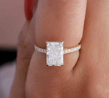 3.3 Ct Hidden Halo Engagement Ring 14K Yellow Gold Raddiant Lab Grown Diamond