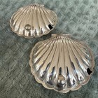 Pair of Clam Shell Dishes  Glass Liner 4.5" Silver Plated Condiment Server