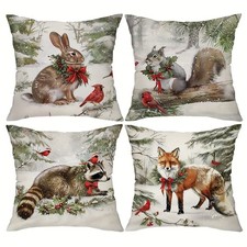 4 Pcs Christmas Snowy Cute Animal Plush Pillow Covers Sofa Cushion Case Decor