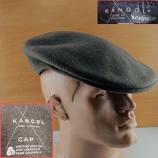 Vintage KANGOL Made In England Wool Flat Cap Ivy Hat Green Khaki Size L