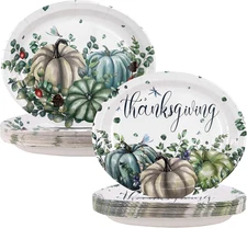 50Pcs Thanksgiving Oval Paper Plates -10" x 12" Large Disposable Heavy Duty Part