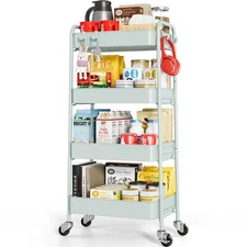 4-Tier Metal Rolling Cart with Wheels, Storage Utility Organizer Cart for Kit...